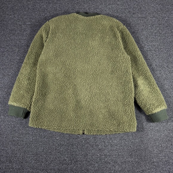 VTG Abercrombie & Fitch Mens L Olive Green Sherpa Fleece Full Zip Bomber Jacket - Picture 3 of 7